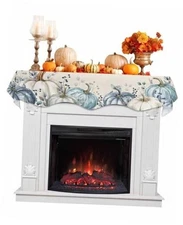 Fall Mantel Scarf Seasonal Fall Pumpkin Blue Leaf 90 x 17 Inch Haze Blue