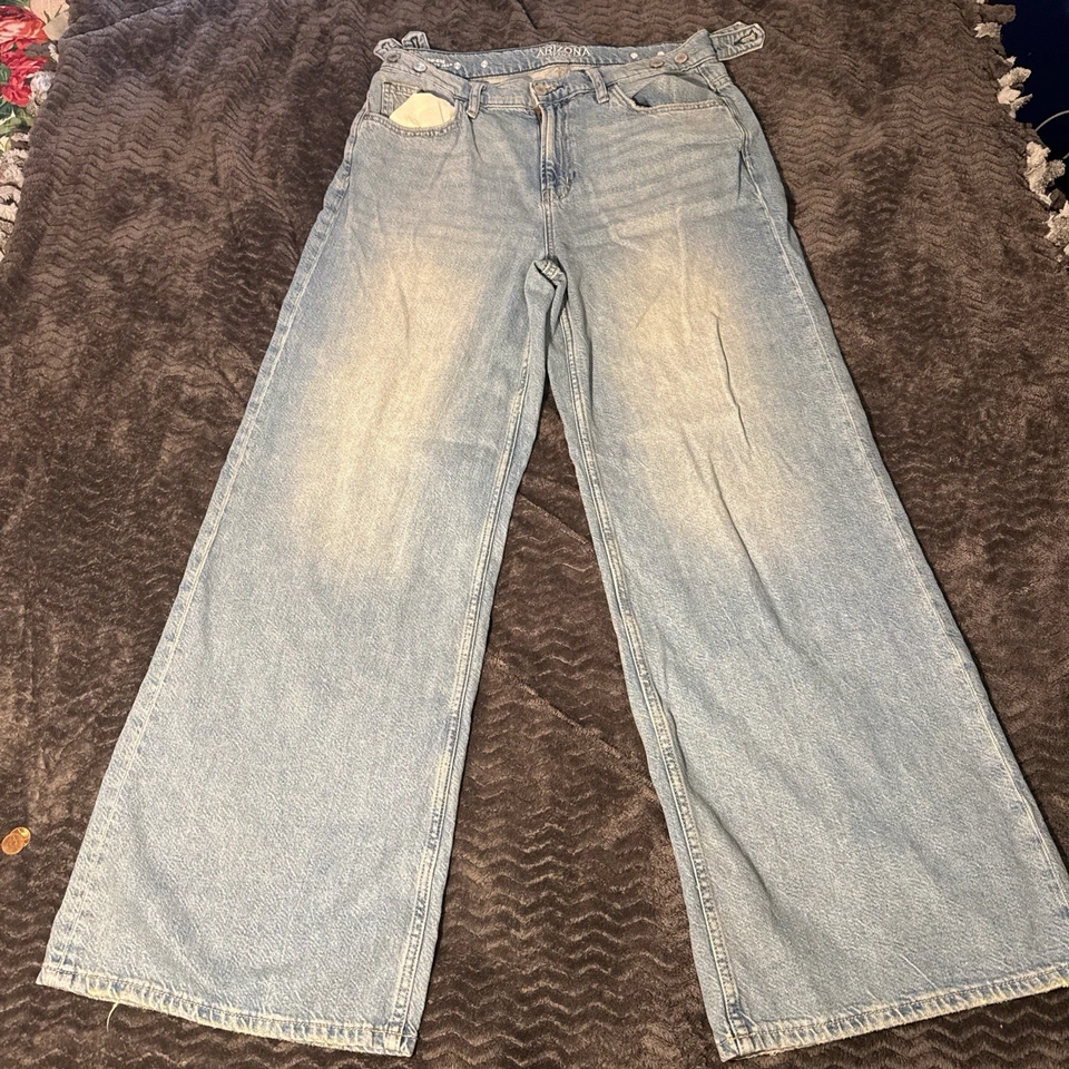 Pantalones de mezclilla holgados de tiro bajo Arizona Jean Co para mujer talla 10 pierna ancha lavado ligero Y2K Foto 2 de 4