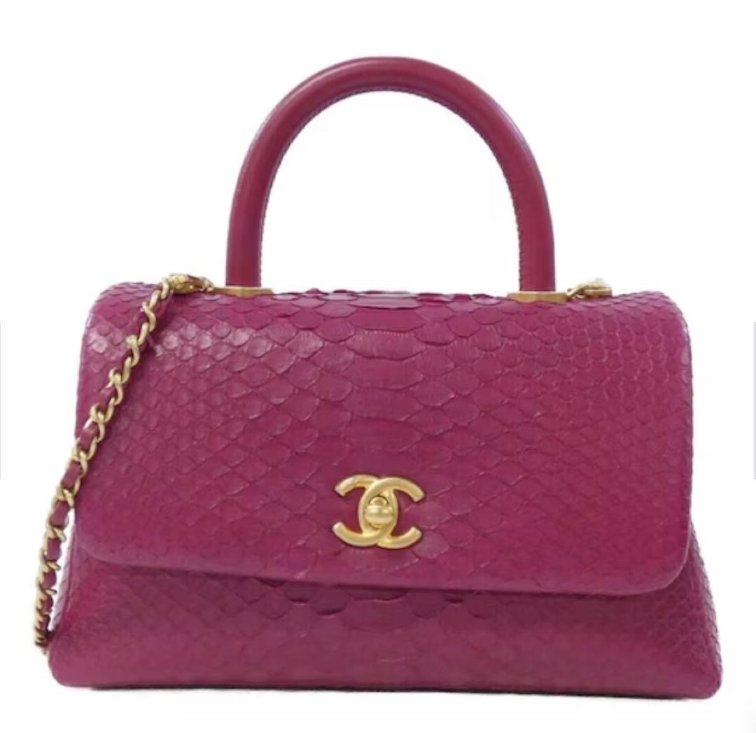 CHANEL Dark Pink Python & Lambskin Coco Handle Ch… - image 1