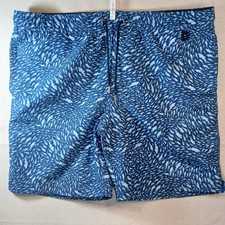 Lands end mens swim trunks blue sharks stretch waist drawstring size medium