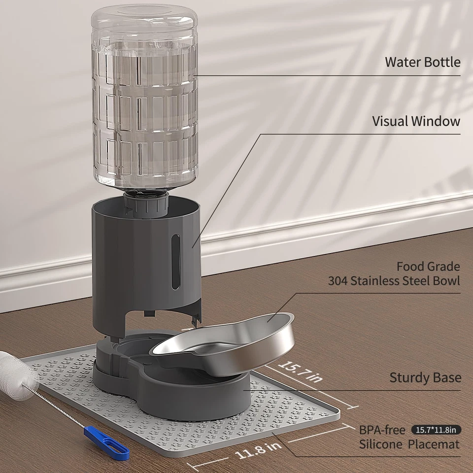 Dispensador de agua para gatos con mantel individual y cuenco de acero inoxidable, gravedad automática... Foto 4 de 4