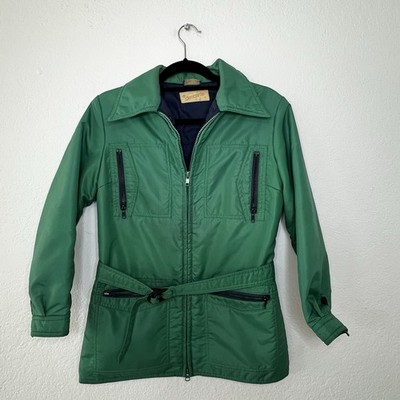 VTG 90 s Descente Ski Jacket Green Iridescent Belted - Women s US Size 10 EU 42