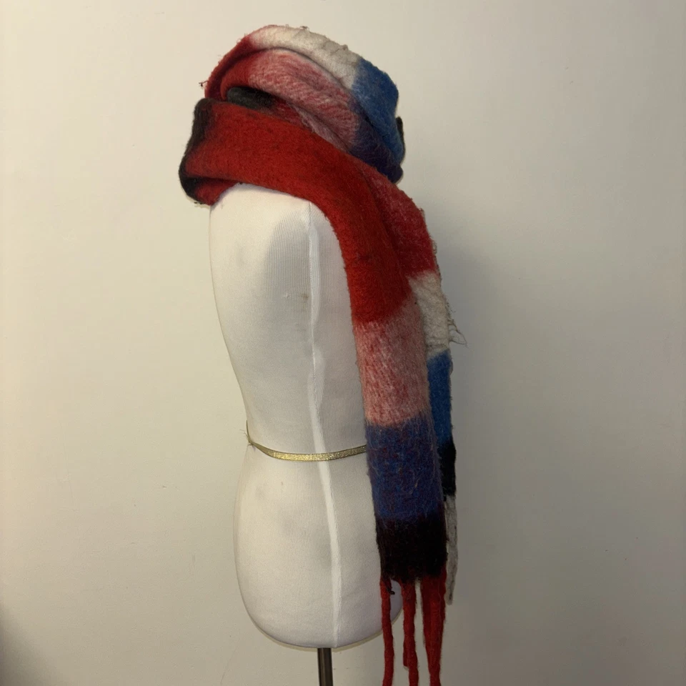 Bufanda para mujer gruesa tejida flecos bloque de color a rayas tejido envolvente bufanda larga talla grande Foto 3 de 4