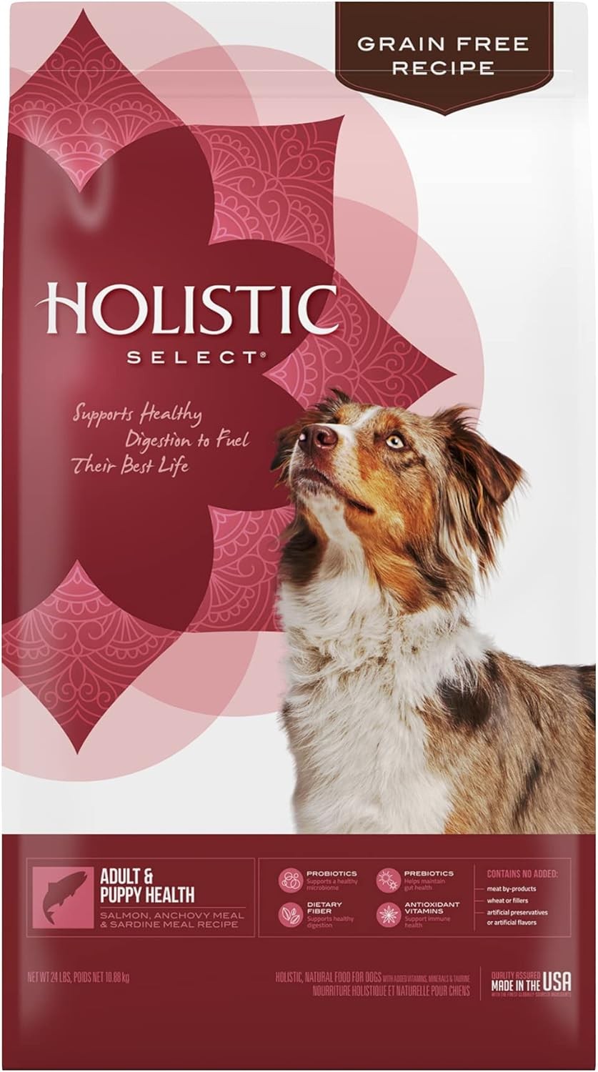 Holistic Select Natural Grain Free Dry Dog Food, Adult & Puppy Salmon, Anchovy &