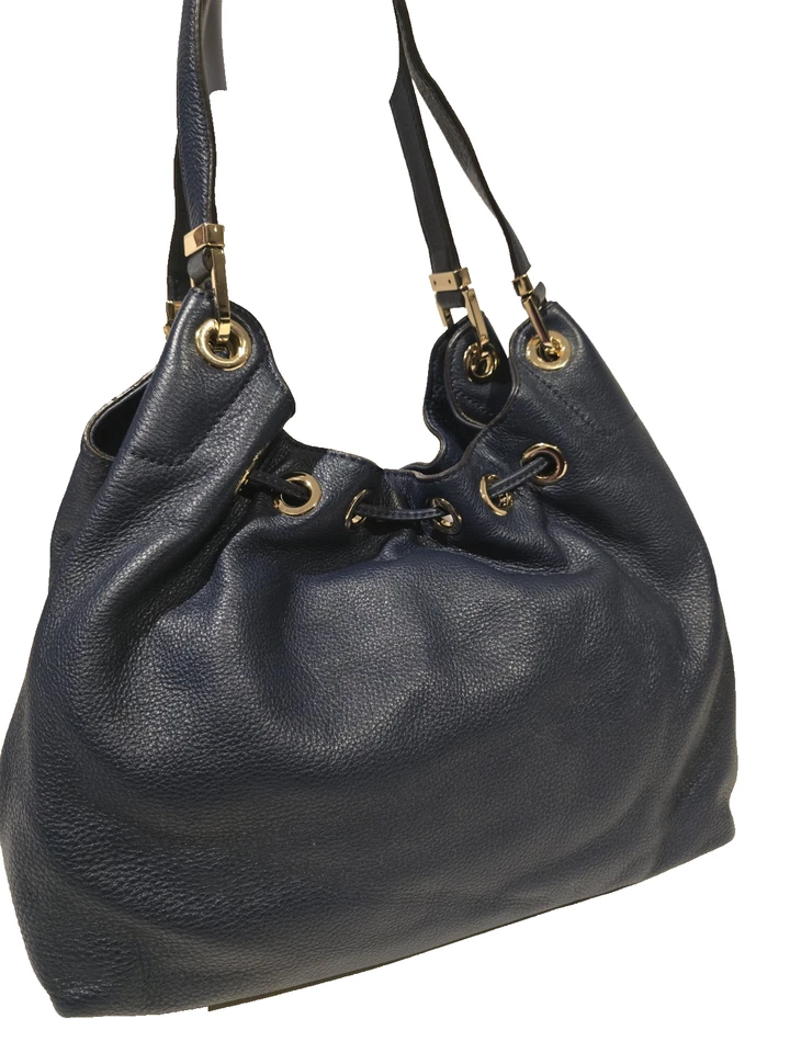Bolso Hobo Michael Kors Camden Grande con Cordón Borlas de Cuero Azul Guijarro Foto 2 de 4