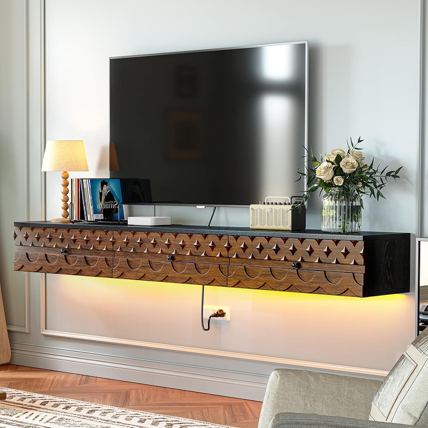 With Drawers, Walnut & Black Media Console