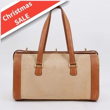 HERMES Boston bag Brown beige Leather Canvas