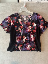 Betty Boop Scrub Top Size 2XL Black Red Purple Hearts