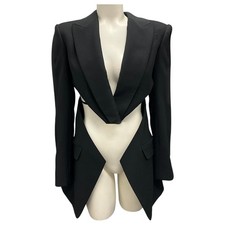 NWT $1850 Alexander McQueen Structured Wool Crepe Blazer Black Size 36/US 0