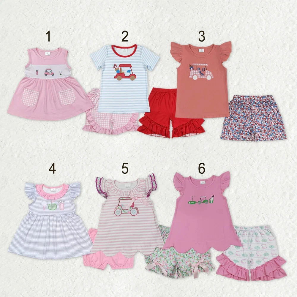 Sibling Baby Girls Summer Embroidery Golf Tip With Ruffle Shorts Outfit