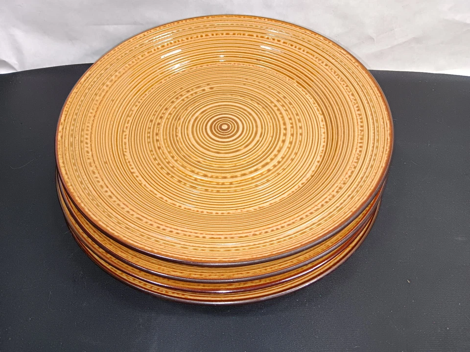 Juego de 4 platos de cena de gres vintage de bambú marrón Denby Foto 2 de 4