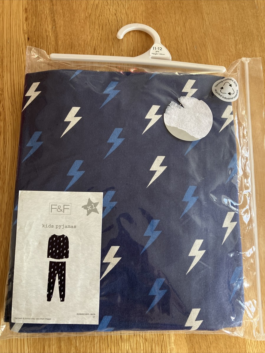 Tesco F&F Boys Pyjamas Age 11-12 Years Blue Lightning