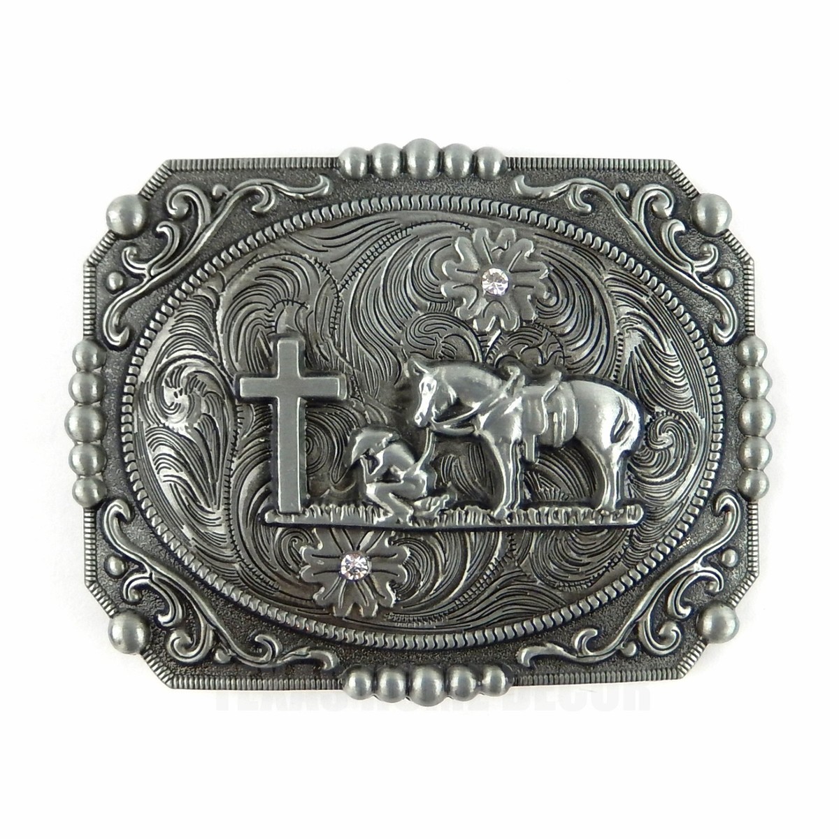 Women\'s Cowboy Bull Religion Cross Kneeling Prayer And Horse Design Belt Buckles Amazon.com: Moranse Religion Cross Cowboy Kneeling Prayer  main image 2