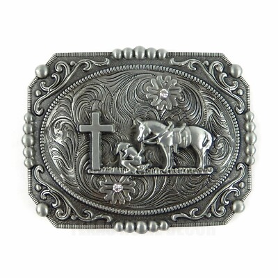 Women\'s Oval Silver Religion Cross Kneeling Prayer And Horse Design Belt Buckles s-l400.jpg main image 2