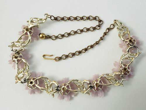 Collana Regolabile Pannello Floreale Vintage BSK Viola Leggera Viola Finto Fiore di Perla - Foto 4 di 5