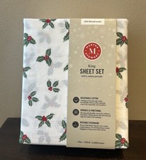 Martha Stewart King Sheet set Christmas Holly Berry New Cotton Percale