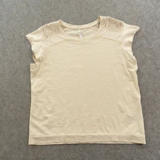 Kuhl Top Womens Medium Beige Cap Sleeve Crew Neck Logo Outdoors Active