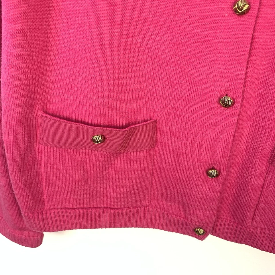 TALBOTS Womens Pure Merino Wool L Hot Pink Cardigan Sweater Pockets Small Flaws - Image 2 of 4