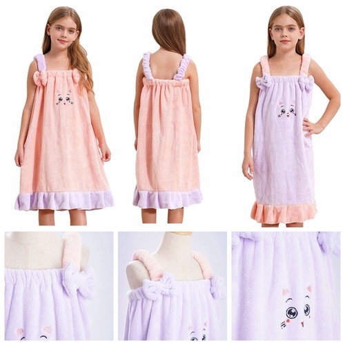 Kids Girls Wrap Cartoon Dress Adjustable Bathrobe Outdoor Robe Swim Sleepwear - Picture 6 of 11