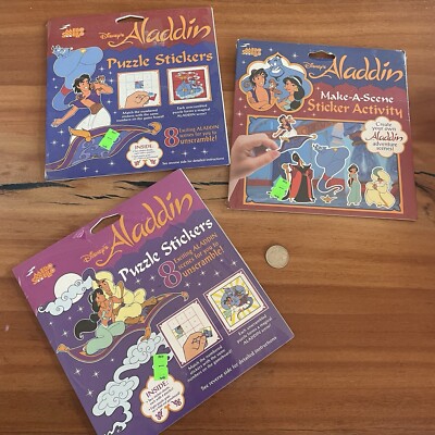 Vtg Mello Smello 90's Disney Aladdin Make-a-Scene Sticker Activity Puzzle Lot
