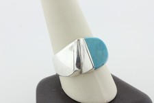 Mexico Sterling Silver 925 Modernist Wide Turquoise Wedge Cut Ring - Sz 11