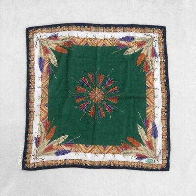 Rare Vtg Gianni Versace Feathers Green White Blue Silk Scarf