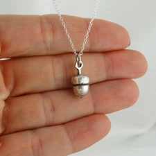 Tiny Acorn Charm Necklace 925 Sterling Silver Oak Tree Nut Squirrel Ice Age Gift