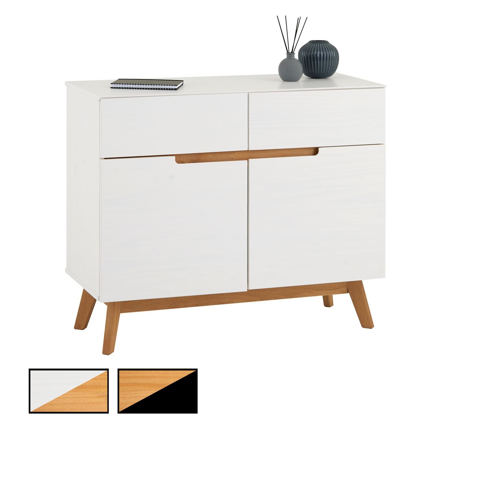 Buffet commode style scandinave pin massif bahut bas nordique 2 portes