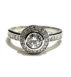 14k white gold 1.12 round diamond halo bezel set engagement ring 4.2g vintage 8