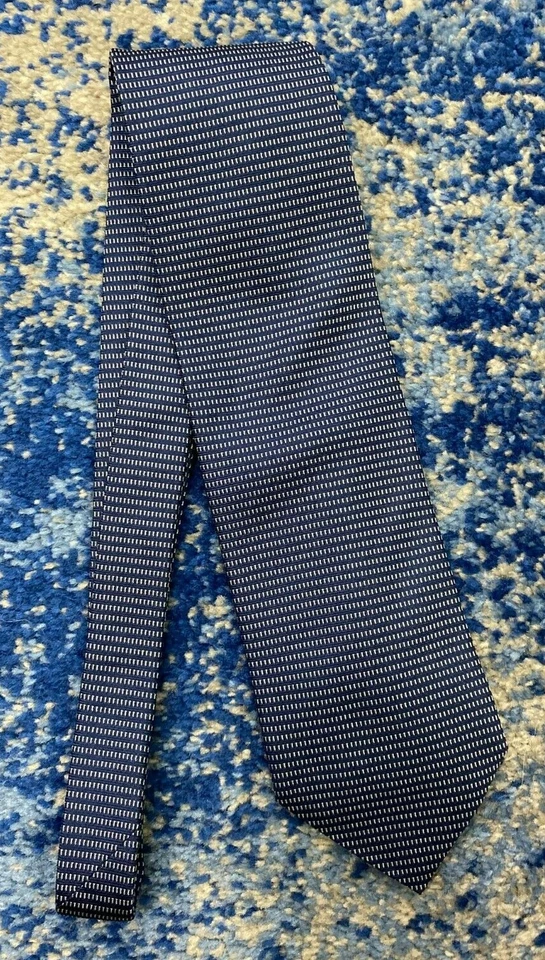 Corbata Giorgio Armani Azul Gris Horizontal Rayas Geométrica 100% Seda Italia Foto 2 de 4