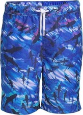 Lands' End Boy's Blue Shark Mesh Lined Swim Trunks Husky 10-12 Large