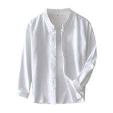 Men Long Sleeve Chinese Tang Shirt Cotton Linen Blouse Mandarin Collar Retro