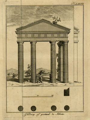 Antiker Druck-ARCHITEKTUR-KOLONNADE-ATHEN-GRIECHENLAND-Pocke-1786
