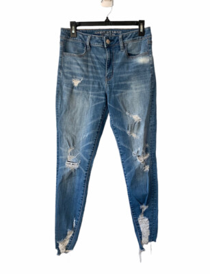 American Eagle womens Jeans Distressed High Rise super stretch Sz 8 Regular EUC