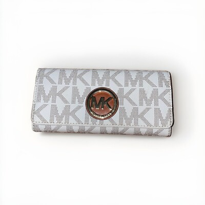 Michael Kors Signature PVC Fulton Flap Wallet Original White Ivory