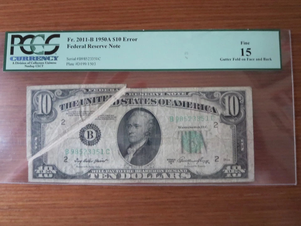 1950 A $10 Federal Reserve Note Graded Error: Gutter Fold - Image 2 of 3