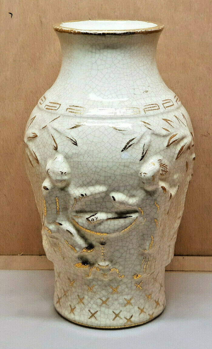 Grand Vase Ancien Émaux De Longwy Craquelé "Joueur De Carte" - Pièce Rare