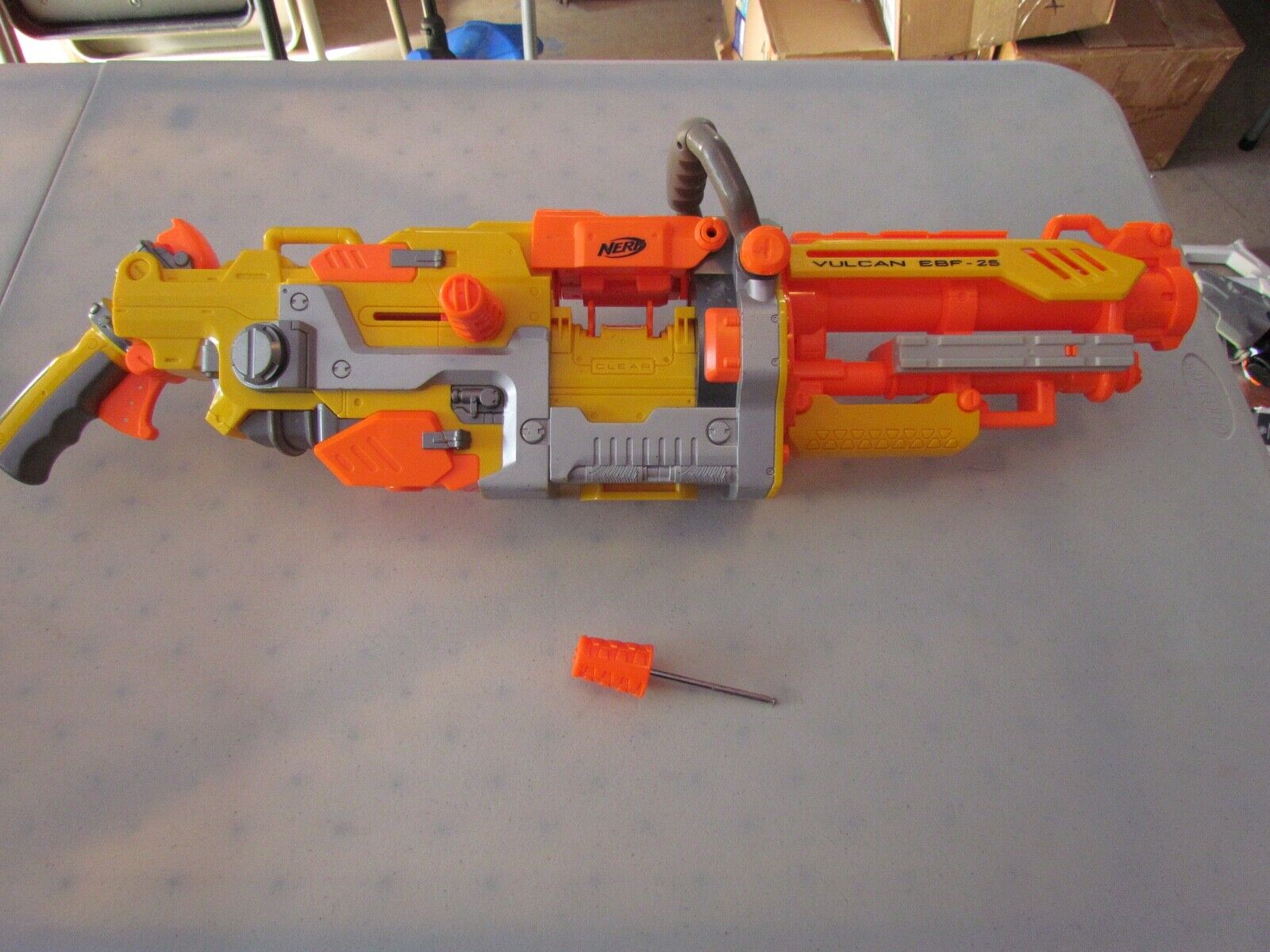 Nerf Vulcan EBF-25 Yellow And Orange Automatic Toy Dart Gun