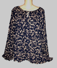 CHAPS Ralph Lauren Plus sz 2X Popover Gauze Blouse tie neck-flounce cuffs