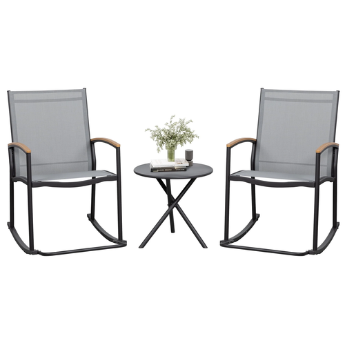 3-Piece Patio Bistro Sets, Outdoor Breathable Rocking Chairs & Black Furniture C - Picture 12 of 12
