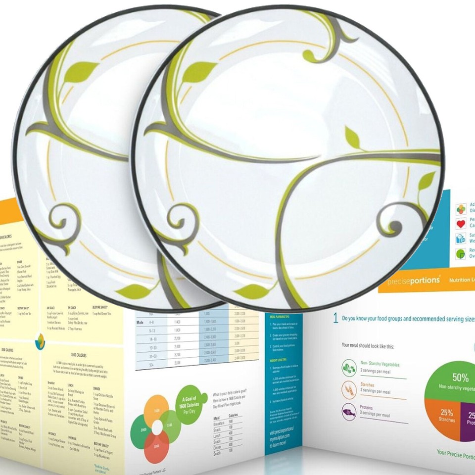 Portion Control Plate, 9Inch Porcelain Plates for Healthy Eating