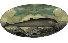 OVAL JOHN DERIAN 13" GLASS DECOUPAGE PLATTER FEATURING A WHALE  #2 of 2