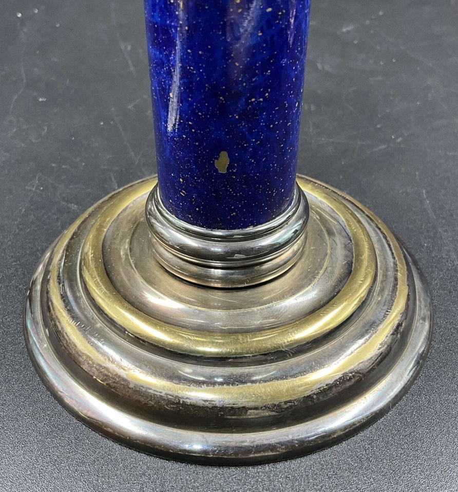 "Candelabro de plata Puiforcat Francia azul imitación lapislázuli esmalte 6,25""" Foto 4 de 4