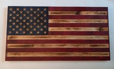 Rustic Wooden CNC Carved American Flag Natural Color Burned Wood Man Cave
