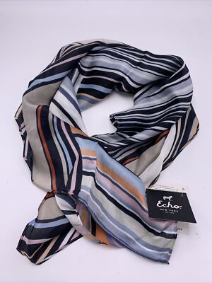 $39   Echo 100% silk scarf 26'' SQUARE STRIPED PATCH WORK #395a