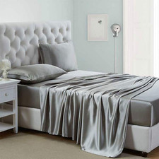 Silk Satin Sheets, Queen Size Satin Bed Sheet Set with Deep Pockets, Cooling Sof