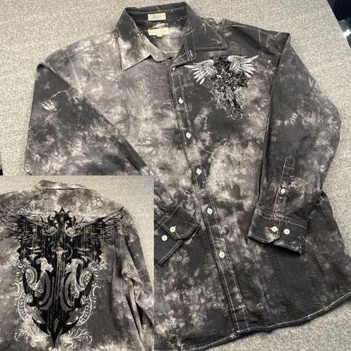 Y2K VTG Eighty Eight Button Shirt Mens XL(L) Gray/BLK Cyber Grunge Goth Skater