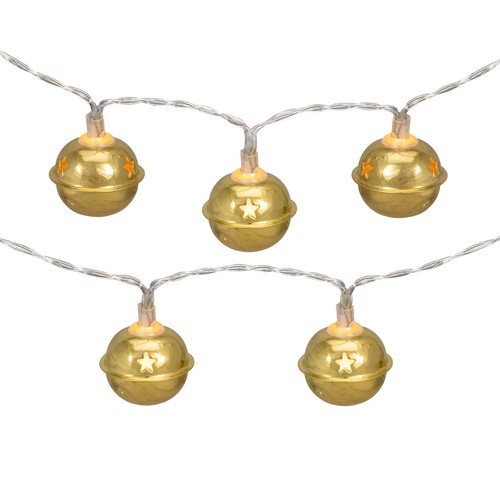 Northlight 10ct Blanco LED Dorado Campanas de Navidad Luces de Hadas 5.5' Alambre de Cobre - Imagen 2 de 6