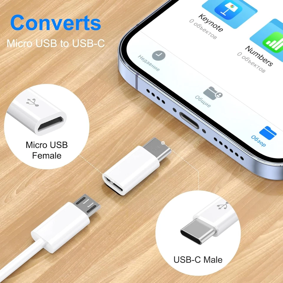 2 x Type C Male to Micro USB Female USB-C Adapter Converter UK White New - Image 3 of 4