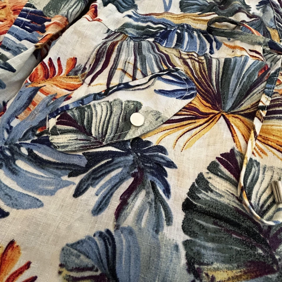 Chicos Dress Womens Size 1 Medium Multicolor Linen Floral Snap Pockets Tropical - Image 4 of 4